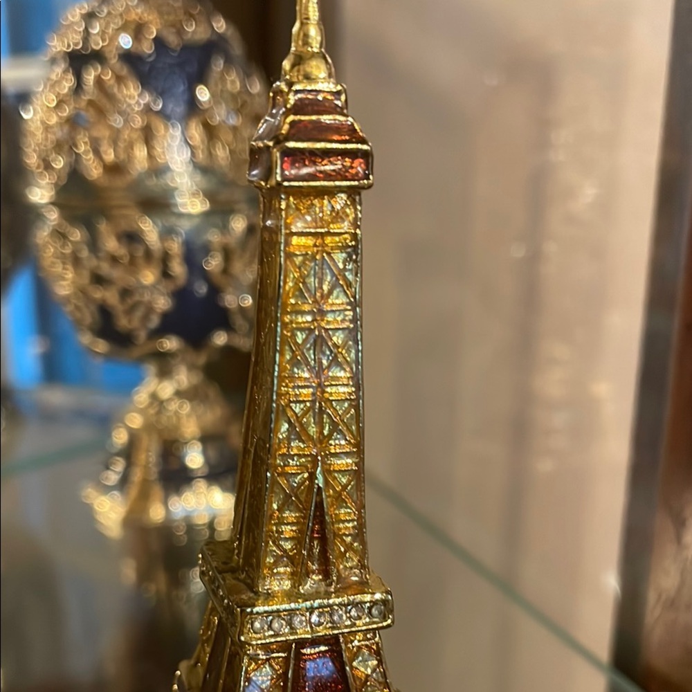 Kubla Austrian Crystal Gold and Brown Eiffel Tower Trinket Box